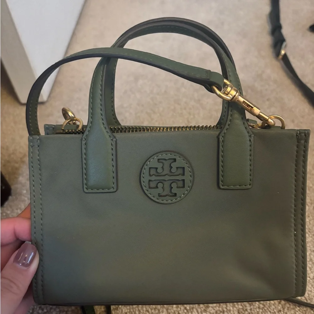 Tory Burch Ella Nylon Mini Tote Crossbody - Olive Green - Picture 1 of 4